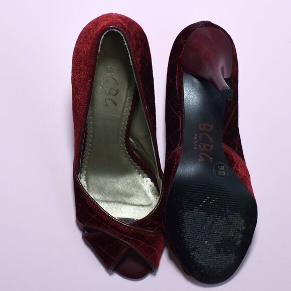 BCBG Women's Open Toe Velvet High Heels Red Size 6.5 - Picture 3 of 6